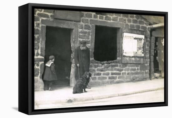 Old Man and a Dog on a Street-null-Framed Stretched Canvas