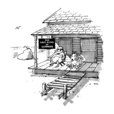 Old man and dog sitting sedately on porch with beach in distance. A sign … - New Yorker Cartoon' Premium Giclee Print - George Booth Old man and dog sitting sedately on porch with beach in distance. A sign … - New Yorker Cartoon' Premium Giclee Print - George Booth