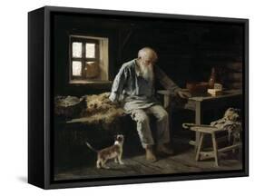 Old Man and his Cat, 1887-Ivan Andreivich Pelevin-Framed Stretched Canvas