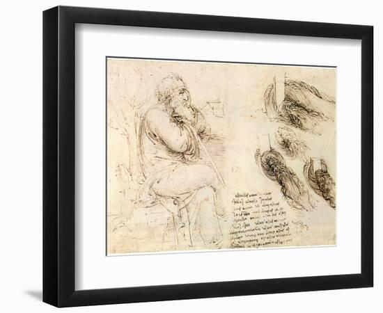 Old Man and Water Studies, 1513-Leonardo da Vinci-Framed Giclee Print