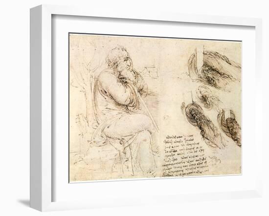 Old Man and Water Studies, 1513-Leonardo da Vinci-Framed Giclee Print