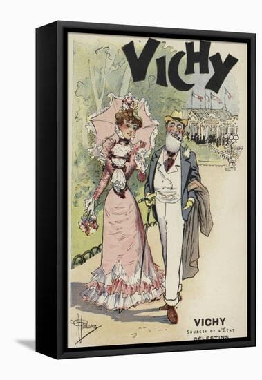 Old Man and Young Girl Walking, Advertisement for Vichy-null-Framed Stretched Canvas