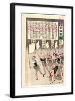 Old Man Carrying a Flag Is Leading a Group of Male Citizens in a Procession at Night-Kobayashi Kiyochika-Framed Giclee Print