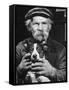 Old Man Holding His Hands around a Dog's Throat-Dmitri Kessel-Framed Stretched Canvas