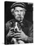 Old Man Holding His Hands around a Dog's Throat-Dmitri Kessel-Stretched Canvas