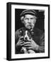 Old Man Holding His Hands around a Dog's Throat-Dmitri Kessel-Framed Photographic Print