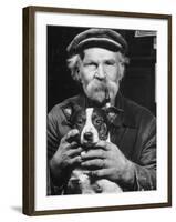 Old Man Holding His Hands around a Dog's Throat-Dmitri Kessel-Framed Photographic Print