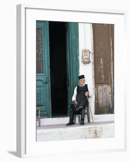 Old Man in Traditional Costume, Crete, Greece-Michael Short-Framed Photographic Print