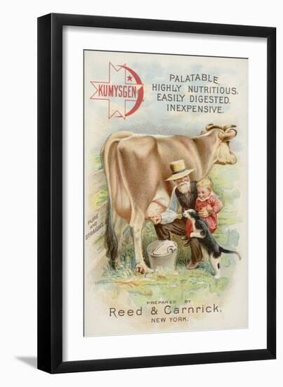 Old Man Milking Cow, with Child and Cat-null-Framed Giclee Print