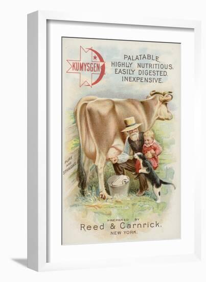 Old Man Milking Cow, with Child and Cat-null-Framed Giclee Print