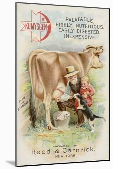 Old Man Milking Cow, with Child and Cat-null-Mounted Giclee Print