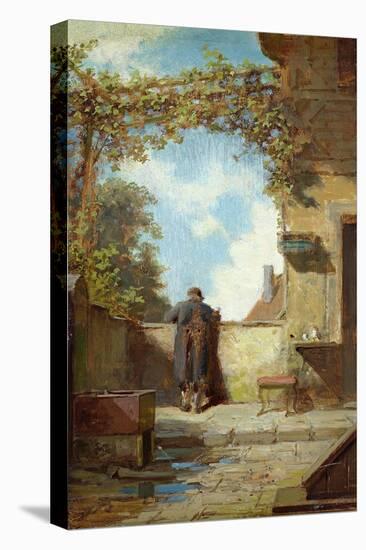 Old Man on the Terrace-Carl Spitzweg-Stretched Canvas