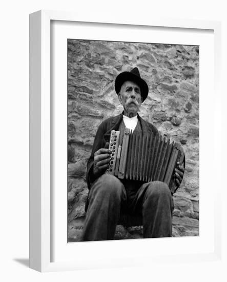 Old Man Playing Accordion-null-Framed Giclee Print