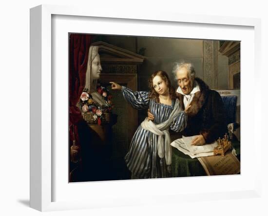 Old Man Pointing Out Maria Luigia's Herm to His Granddaughter, Circa 1830-Giuseppe Molteni-Framed Giclee Print