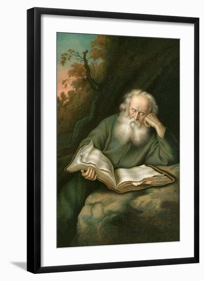 Old Man Reading Book-null-Framed Art Print