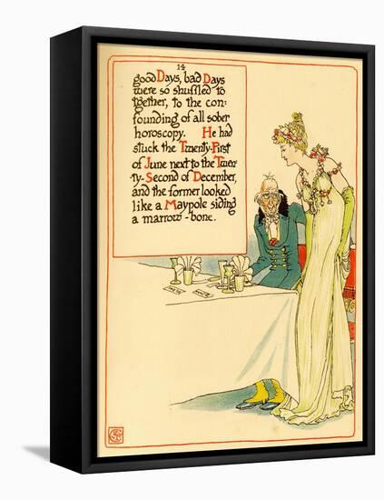 Old Man Sitting At A Table First With A Young Girl-Walter Crane-Framed Stretched Canvas