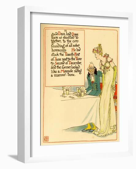 Old Man Sitting At A Table First With A Young Girl-Walter Crane-Framed Art Print