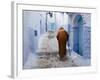 Old Man Walking in a Typical Street in Chefchaouen, Rif Mountains Region, Morocco-Levy Yadid-Framed Photographic Print