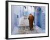 Old Man Walking in a Typical Street in Chefchaouen, Rif Mountains Region, Morocco-Levy Yadid-Framed Photographic Print