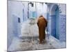 Old Man Walking in a Typical Street in Chefchaouen, Rif Mountains Region, Morocco-Levy Yadid-Mounted Photographic Print