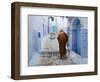 Old Man Walking in a Typical Street in Chefchaouen, Rif Mountains Region, Morocco-Levy Yadid-Framed Photographic Print