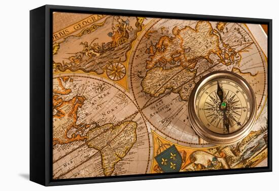 Old Map And Compass Concepts-oersin-Framed Stretched Canvas