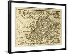 Old Map Europe With Parallels And Meridians. May Be Dated To The End Of Xvii Sec-marzolino-Framed Art Print