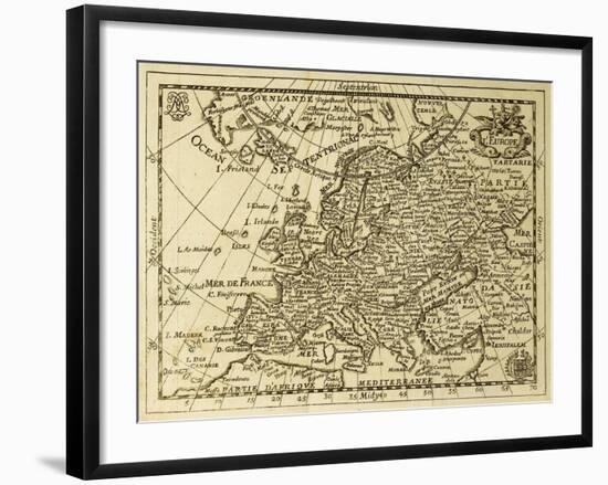 Old Map Europe With Parallels And Meridians. May Be Dated To The End Of Xvii Sec-marzolino-Framed Art Print