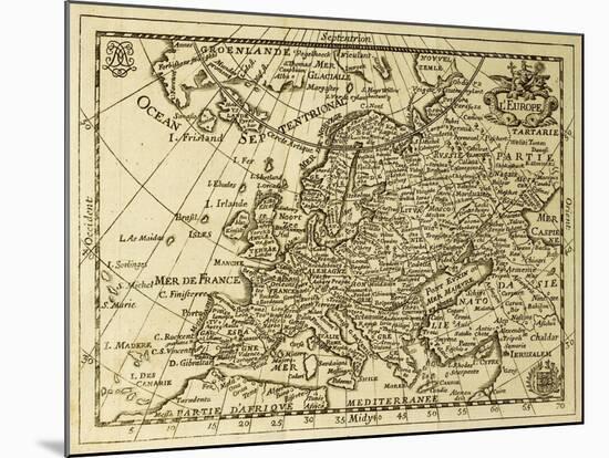 Old Map Europe With Parallels And Meridians. May Be Dated To The End Of Xvii Sec-marzolino-Mounted Art Print