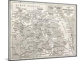 Old Map Of Arctic Region Of Sir John Franklin Northwest Passage Exploration-marzolino-Mounted Art Print