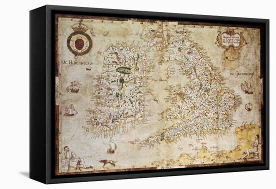 Old Map Of British Islands. Created By Laurence Nowell, Published In England, 1564-marzolino-Framed Stretched Canvas