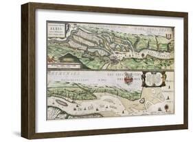 Old Map Of Elbe River And Hamburg Port From The Atlas Appendix-marzolino-Framed Art Print