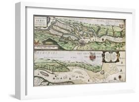 Old Map Of Elbe River And Hamburg Port From The Atlas Appendix-marzolino-Framed Art Print