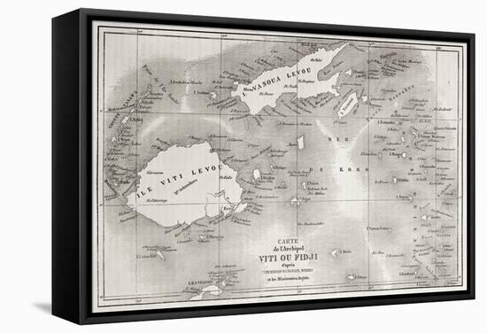 Old Map Of Fiji Islands-marzolino-Framed Stretched Canvas