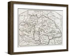 Old Map Of Hungary. By Unidentified Author, Published On Magasin Pittoresque, Paris, 1850-marzolino-Framed Art Print