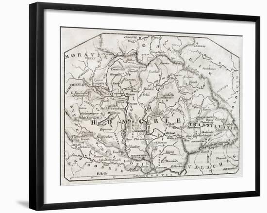 Old Map Of Hungary. By Unidentified Author, Published On Magasin Pittoresque, Paris, 1850-marzolino-Framed Art Print