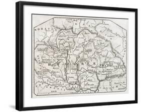 Old Map Of Hungary. By Unidentified Author, Published On Magasin Pittoresque, Paris, 1850-marzolino-Framed Art Print