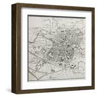 Old Map Of Nuremberg, Germany-marzolino-Framed Art Print