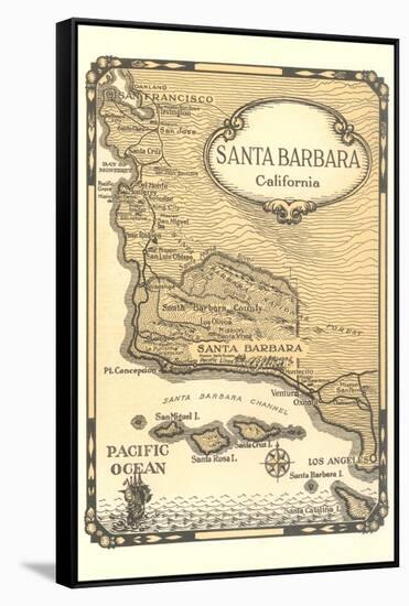 Old Map of Santa Barbara, California-null-Framed Stretched Canvas