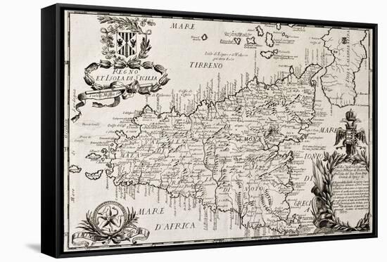 Old Map Of Sicily-marzolino-Framed Stretched Canvas