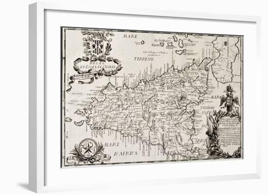 Old Map Of Sicily-marzolino-Framed Art Print