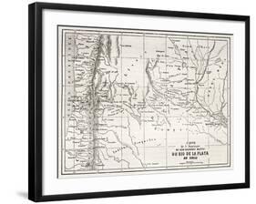 Old Map Of South-American Region Between Santiago And Buenos Aires-marzolino-Framed Art Print