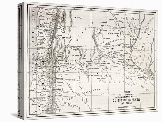 Old Map Of South-American Region Between Santiago And Buenos Aires-marzolino-Stretched Canvas