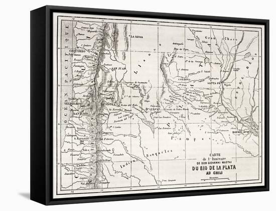 Old Map Of South-American Region Between Santiago And Buenos Aires-marzolino-Framed Stretched Canvas