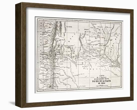 Old Map Of South-American Region Between Santiago And Buenos Aires-marzolino-Framed Art Print