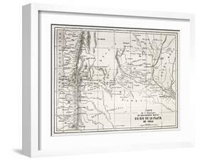 Old Map Of South-American Region Between Santiago And Buenos Aires-marzolino-Framed Art Print