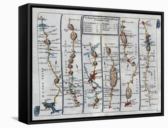 Old Map of the Road from Dartmouth to Minhead in Somerset-Shire-null-Framed Stretched Canvas