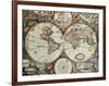 Old Map Of World Hemispheres. Created By Frederick De Wit, Published In Amsterdam, 1668-marzolino-Framed Art Print