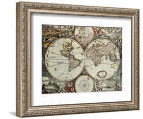 Old Map Of World Hemispheres. Created By Frederick De Wit, Published In Amsterdam, 1668-marzolino-Framed Art Print