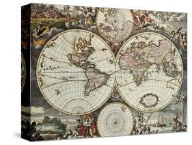 Old Map Of World Hemispheres. Created By Frederick De Wit, Published In Amsterdam, 1668-marzolino-Stretched Canvas